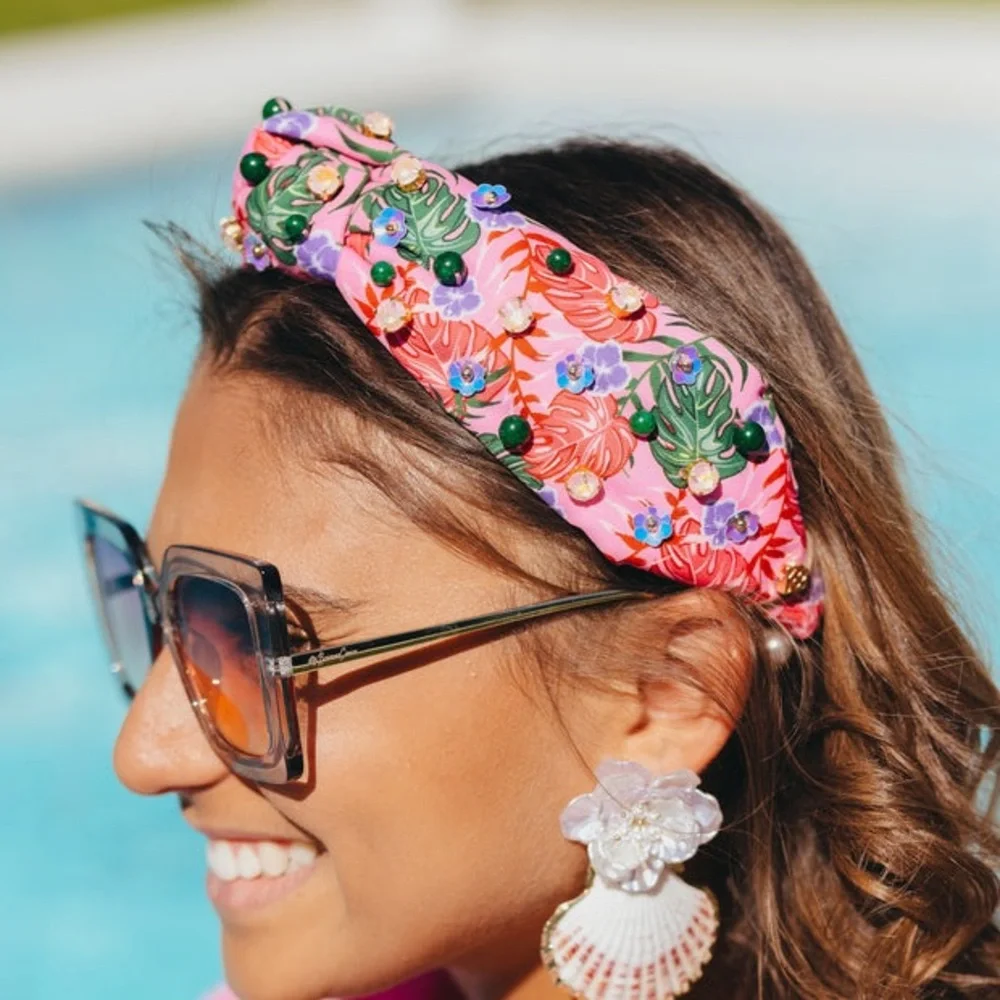 BRIANNA CANNON ADULT SIZE PINK LUAU HEADBAND WITH CRYSTALS & BEADS